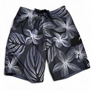Speedo Men's M Black Floral Swim Shorts Vacation Resortwear